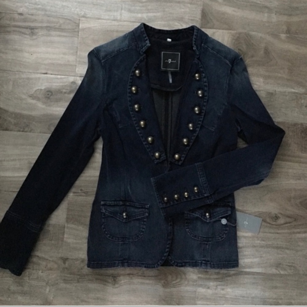 7 For All Mankind: Women’s Stretch Denim Military Blazer Jacket Size M NWT